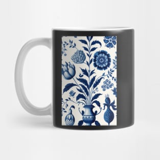 Floral Garden Botanical Print with Delft Blue and White Mug